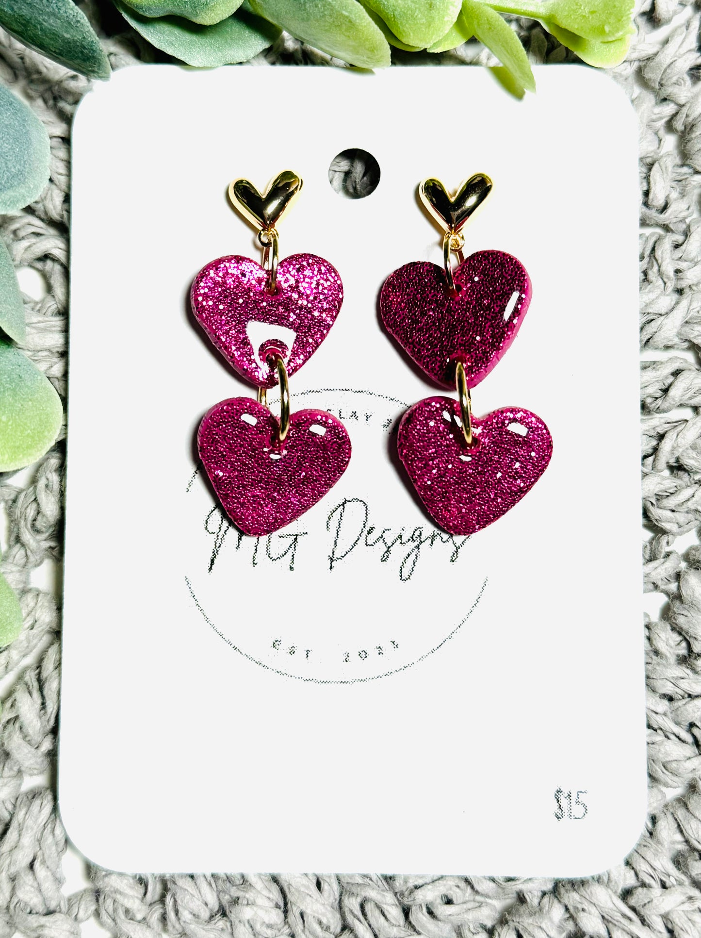 Pink Glitter Double Heart