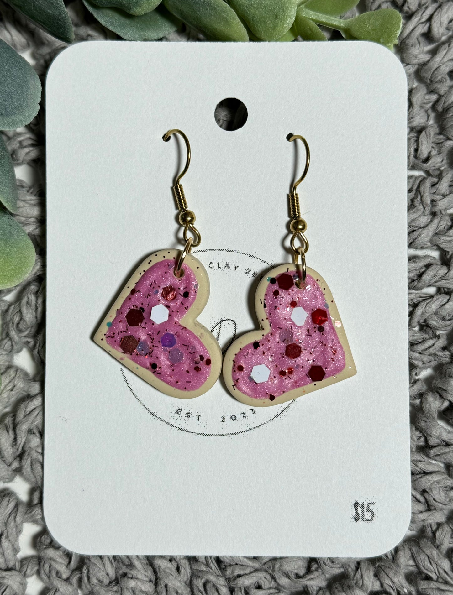 Heart “sugar cookie” Pink Dangle