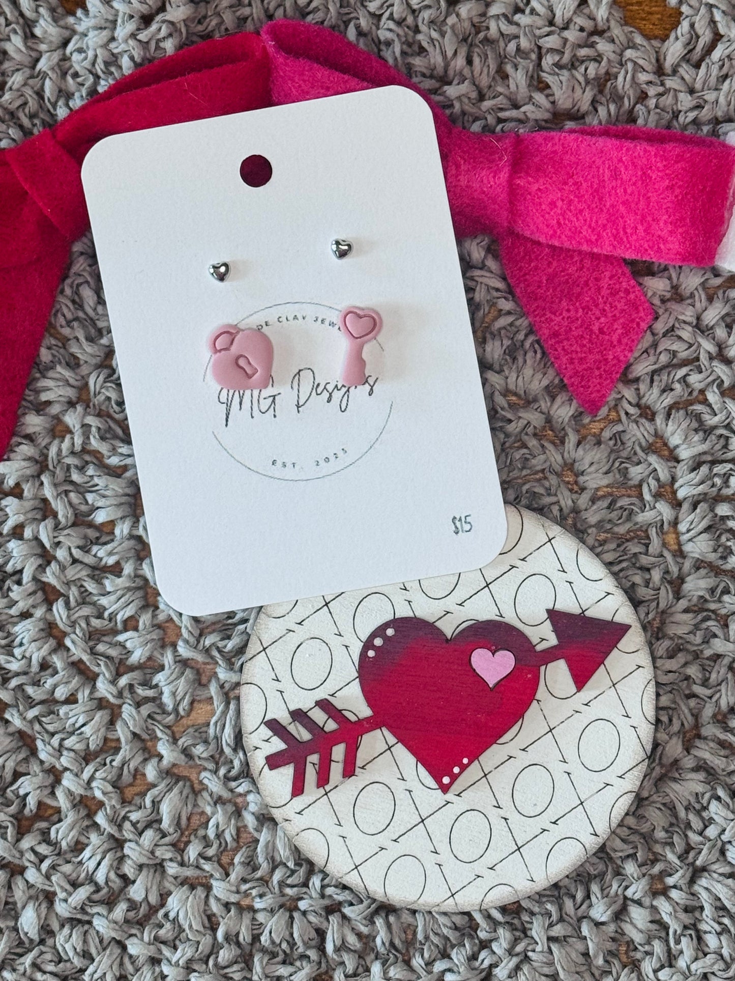 Micro Silver Heart Studs & Lock and Key Pack