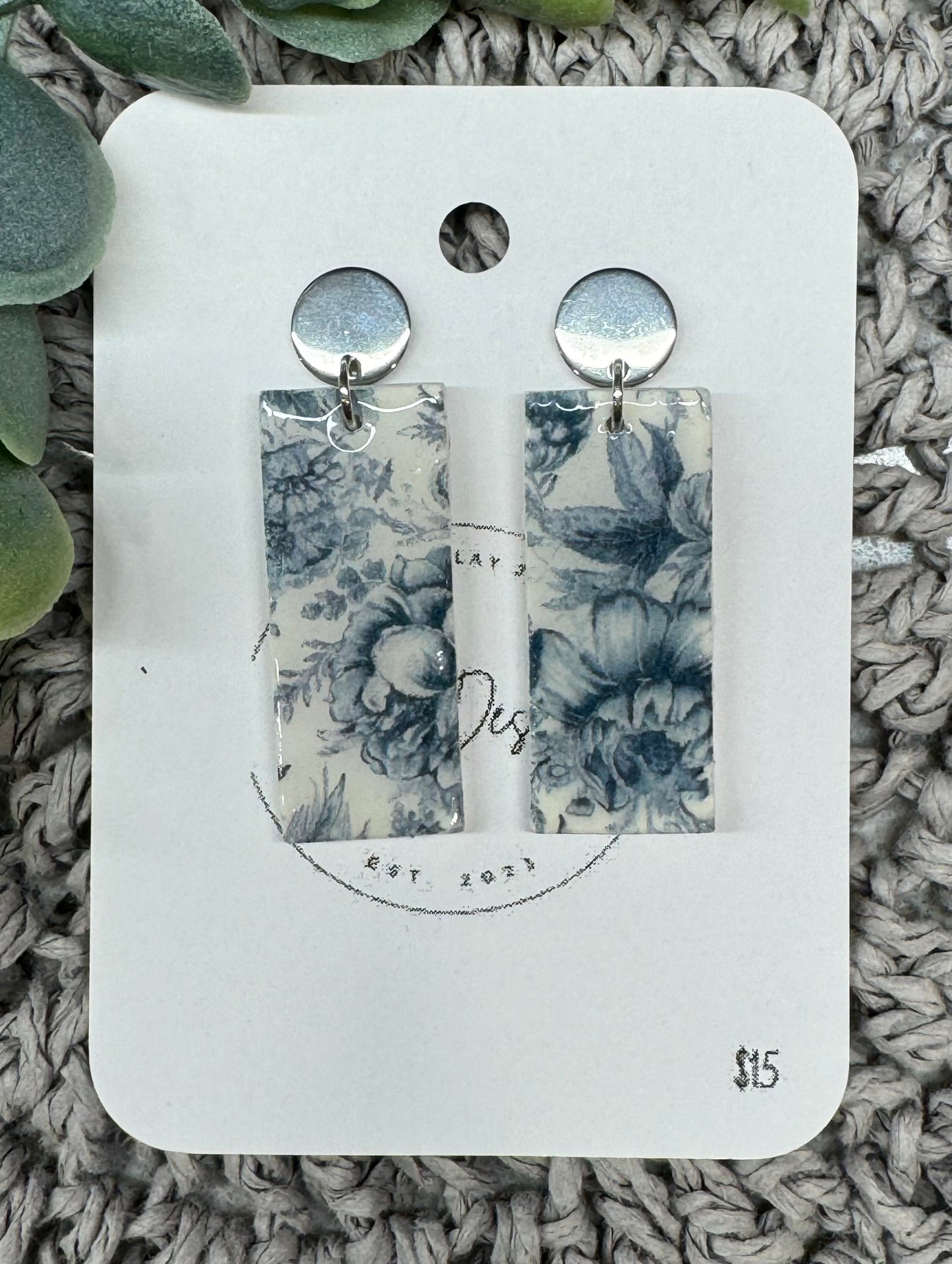 Blue Floral Rectangle Dangles