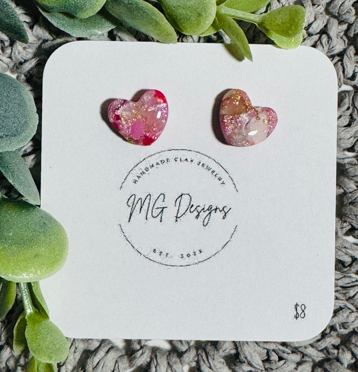 Small Marble Heart Stud