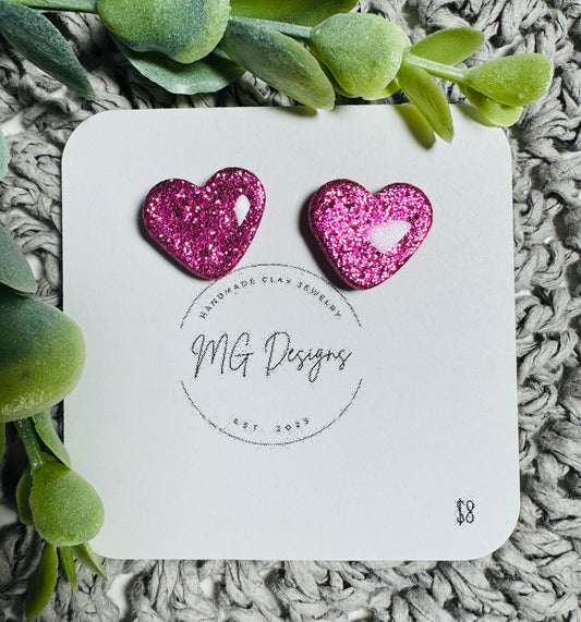 Pink Glitter Heart Stud