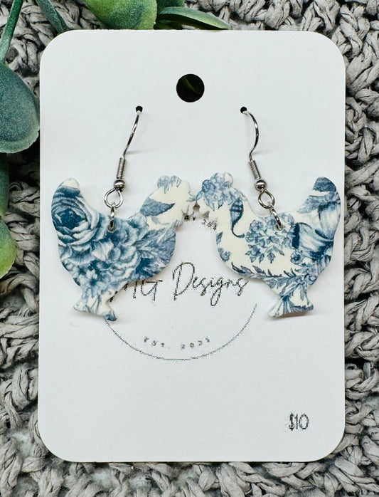 Blue Vintage Chickens