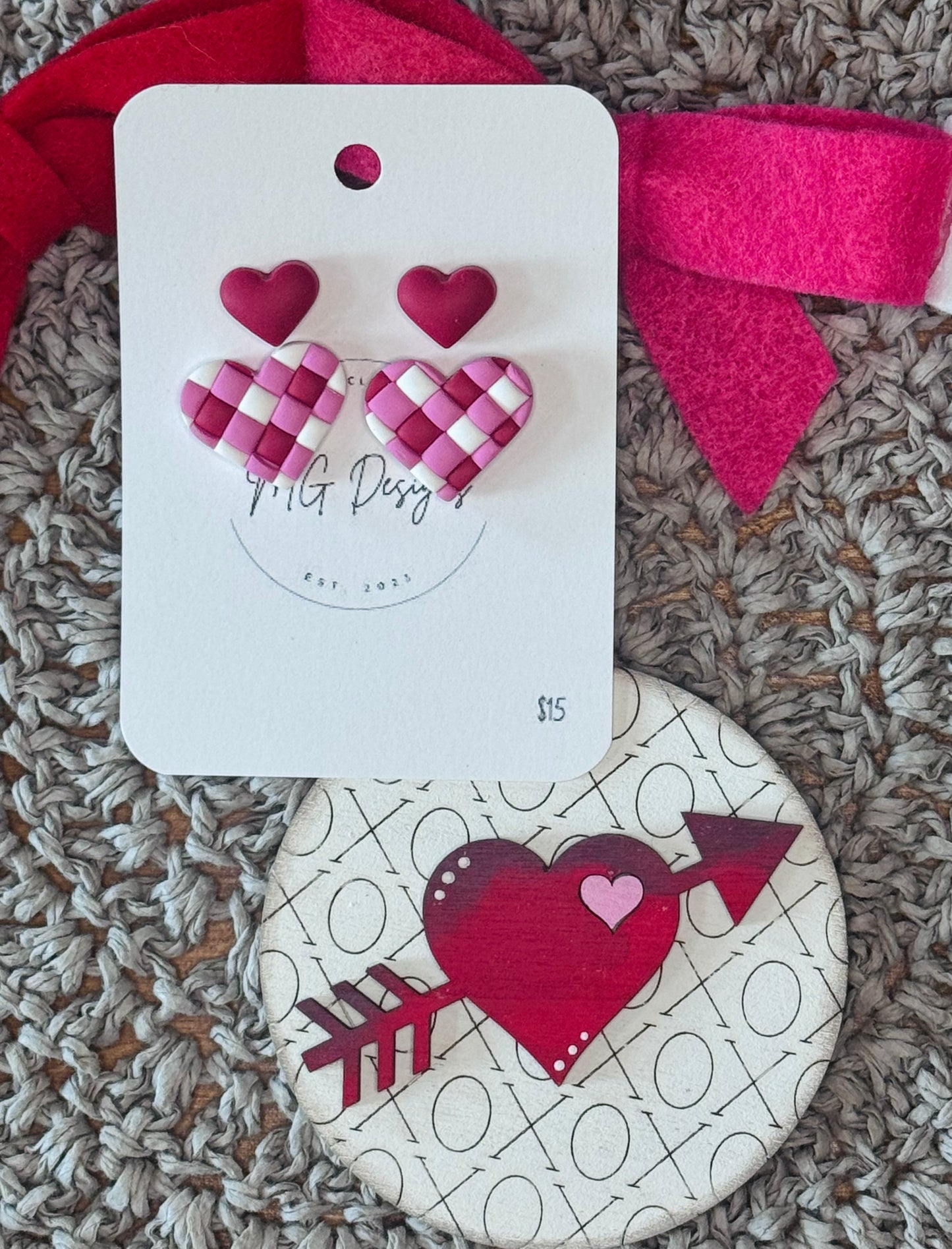 Puffy Heart Studs & Gingham Heart Studs Pack