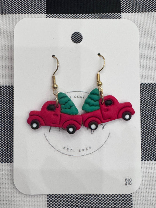 Red Truck with Christmas Tree