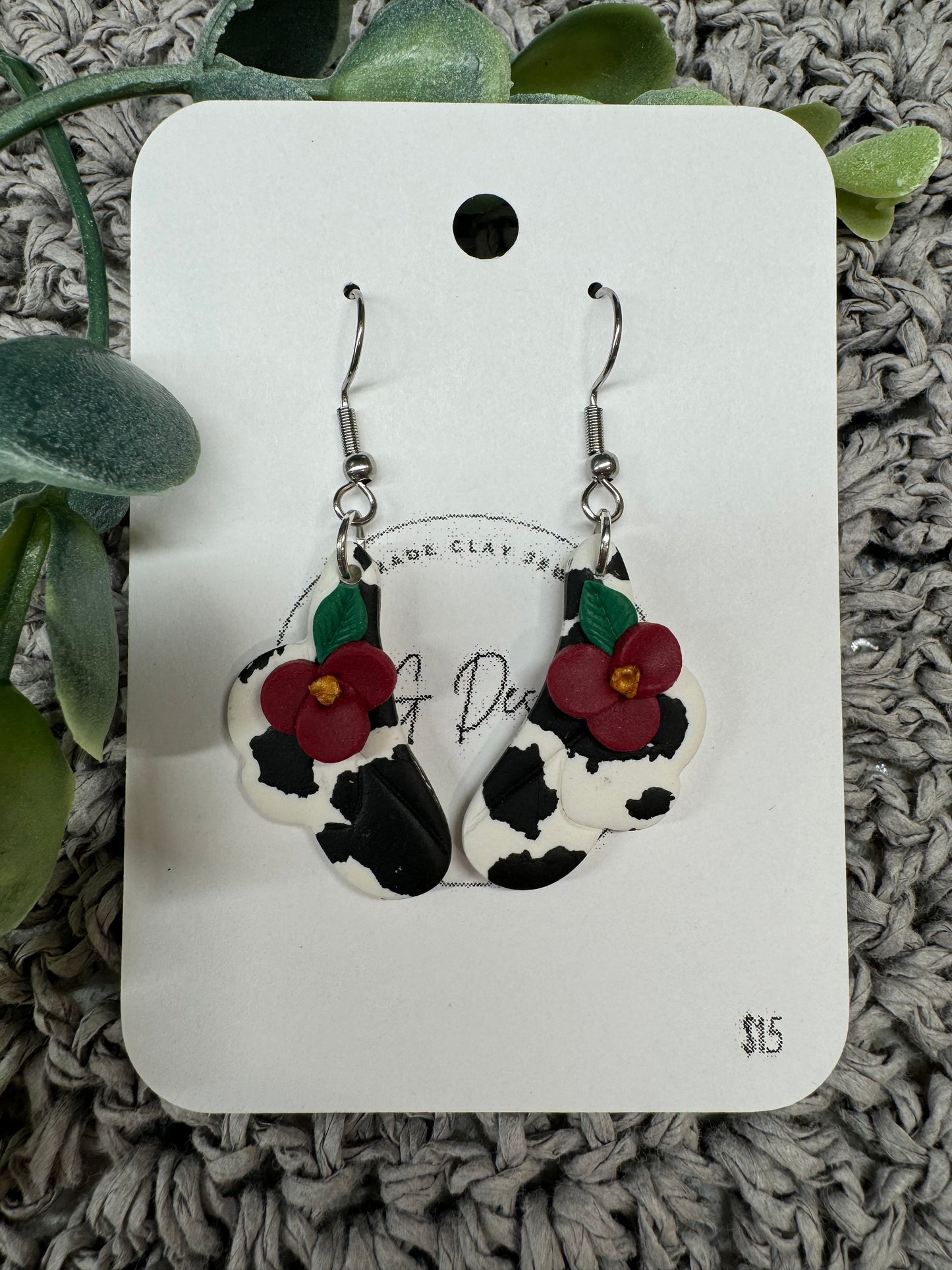 Cow Print Cowboy Hat with Dark Red Flowers